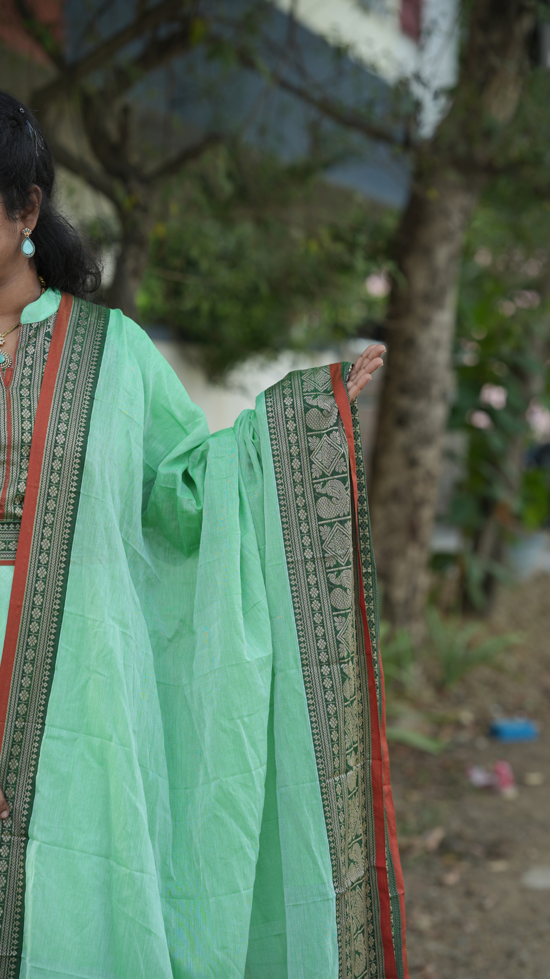 Light Green Narayanpet Maxi with Dupatta - Festive Edit