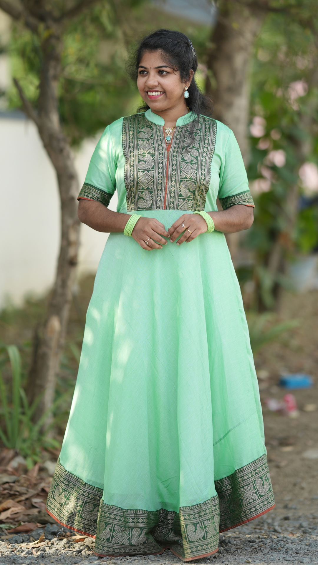 Light Green Narayanpet Maxi with Dupatta - Festive Edit