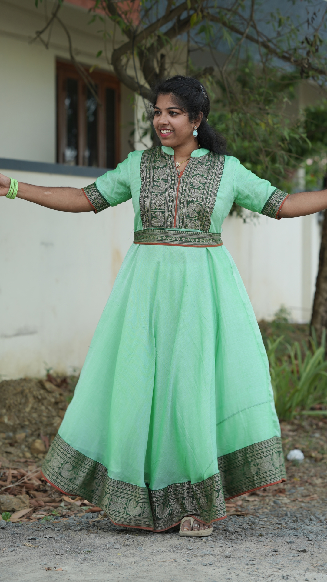 Light Green Narayanpet Maxi with Dupatta - Festive Edit