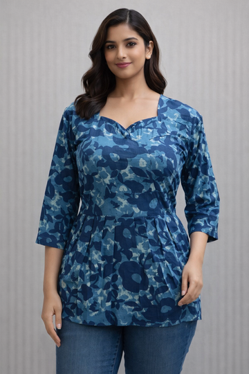 Blue Pure Cotton Peplum Short Kurti