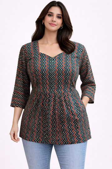 Black Pure Cotton Peplum Short Kurti