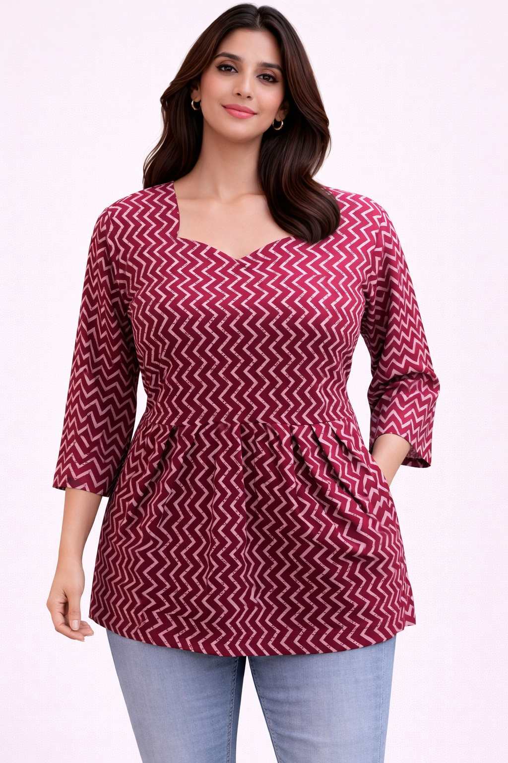 Wine Pure Cotton Peplum Short Kurti