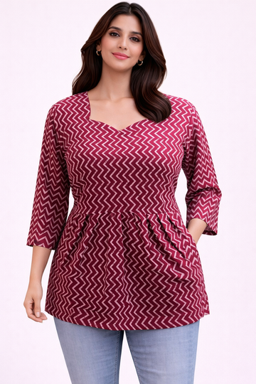 Wine Pure Cotton Peplum Short Kurti