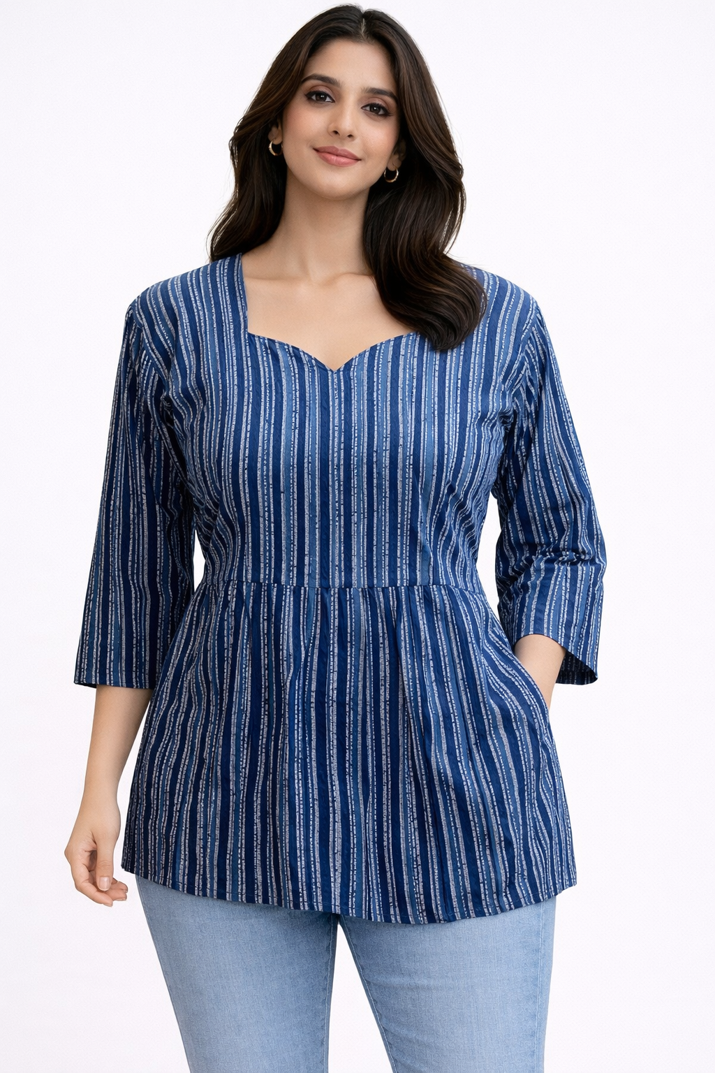 Ink Blue Pure Cotton Peplum Short Kurti
