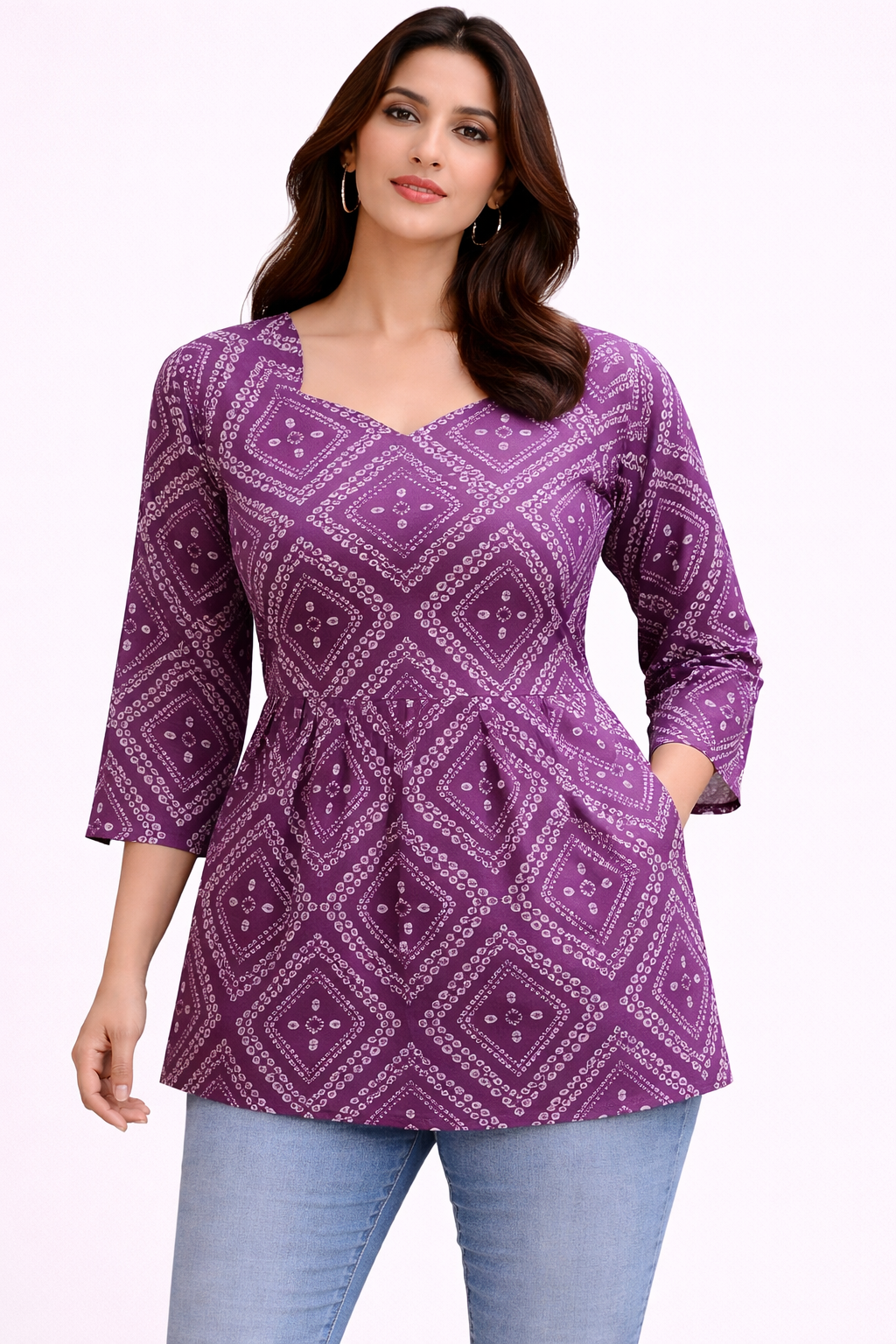 Purple Pure Cotton Peplum Short Kurti