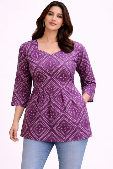 Purple Pure Cotton Peplum Short Kurti
