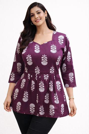 Magenta Pure Cotton Peplum Short Kurti