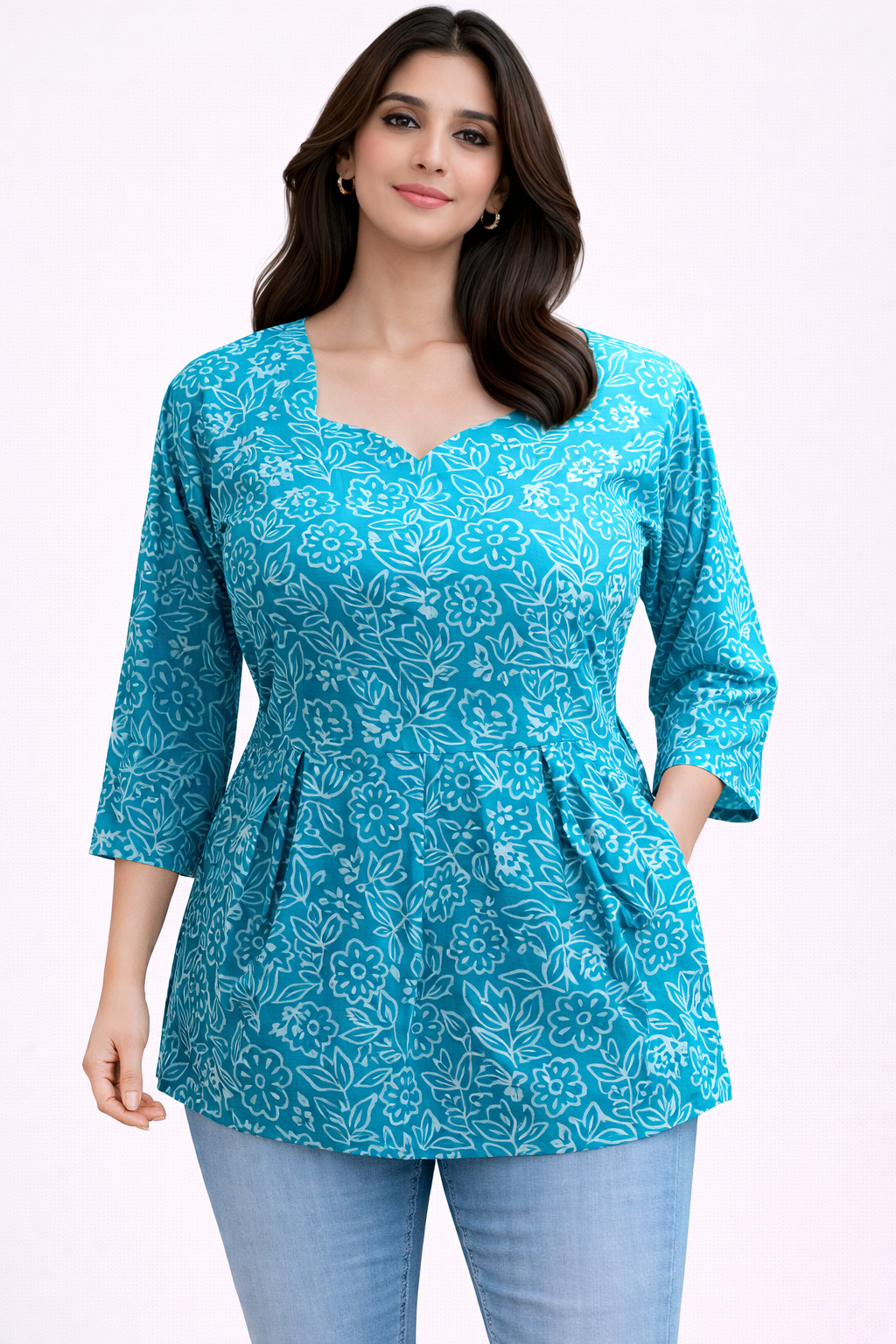 Blue Pure Cotton Peplum Short Kurti