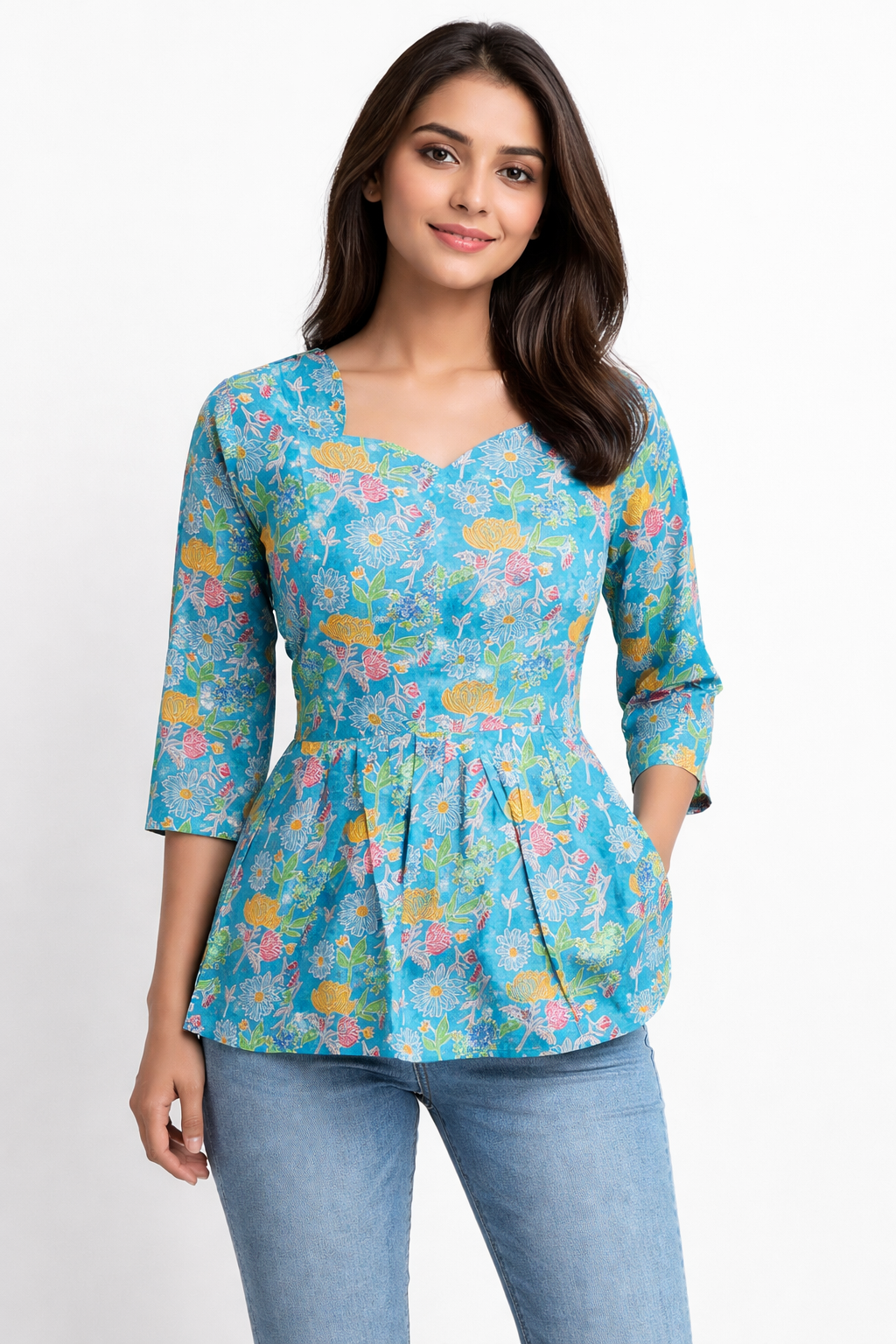 Sky blue Pure Cotton Peplum Short Kurti