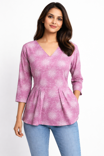 Onion Pink Pure Cotton Peplum Short Kurti