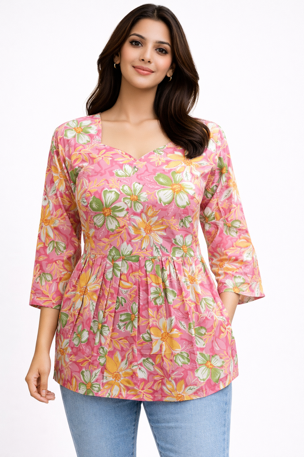Dark Peach  Pure Cotton Peplum Short Kurti