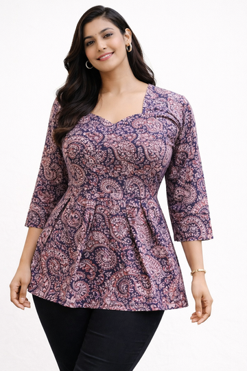 Purple  Pure Cotton Peplum Short Kurti