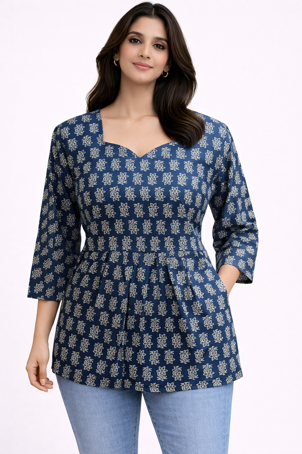 Ink Blue Pure Cotton Peplum Short Kurti
