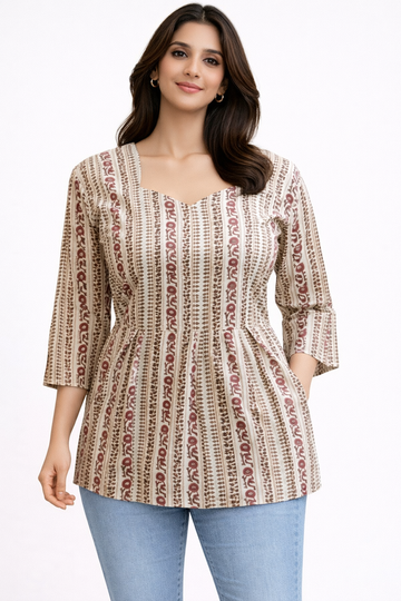 Olive Green Pure Cotton Peplum Short Kurti