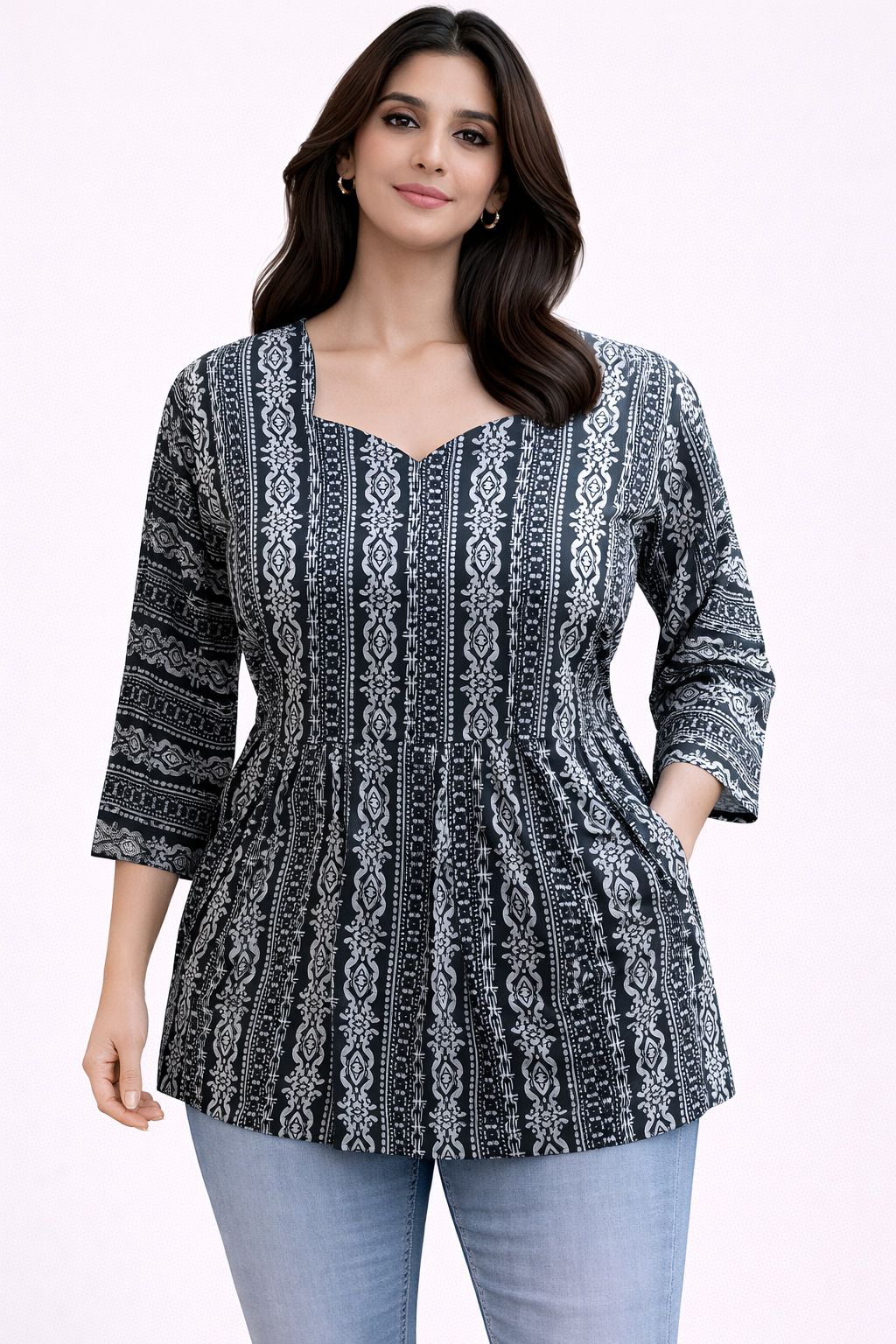 Black Pure Cotton Peplum Short Kurti