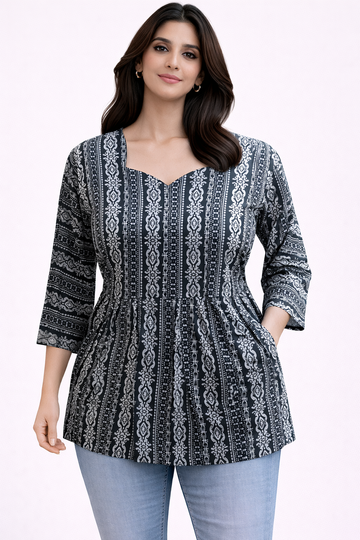 Black Pure Cotton Peplum Short Kurti