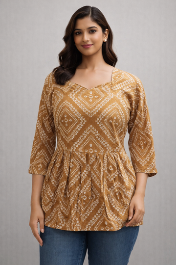 Mustard Pure Cotton Peplum Short Kurti