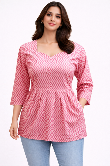 Pink Pure Cotton Peplum Short Kurti
