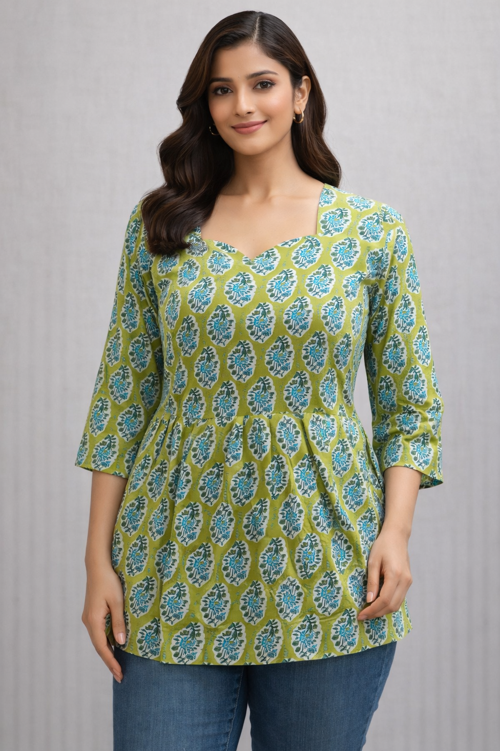 Pista Green  Pure Cotton Peplum Short Kurti