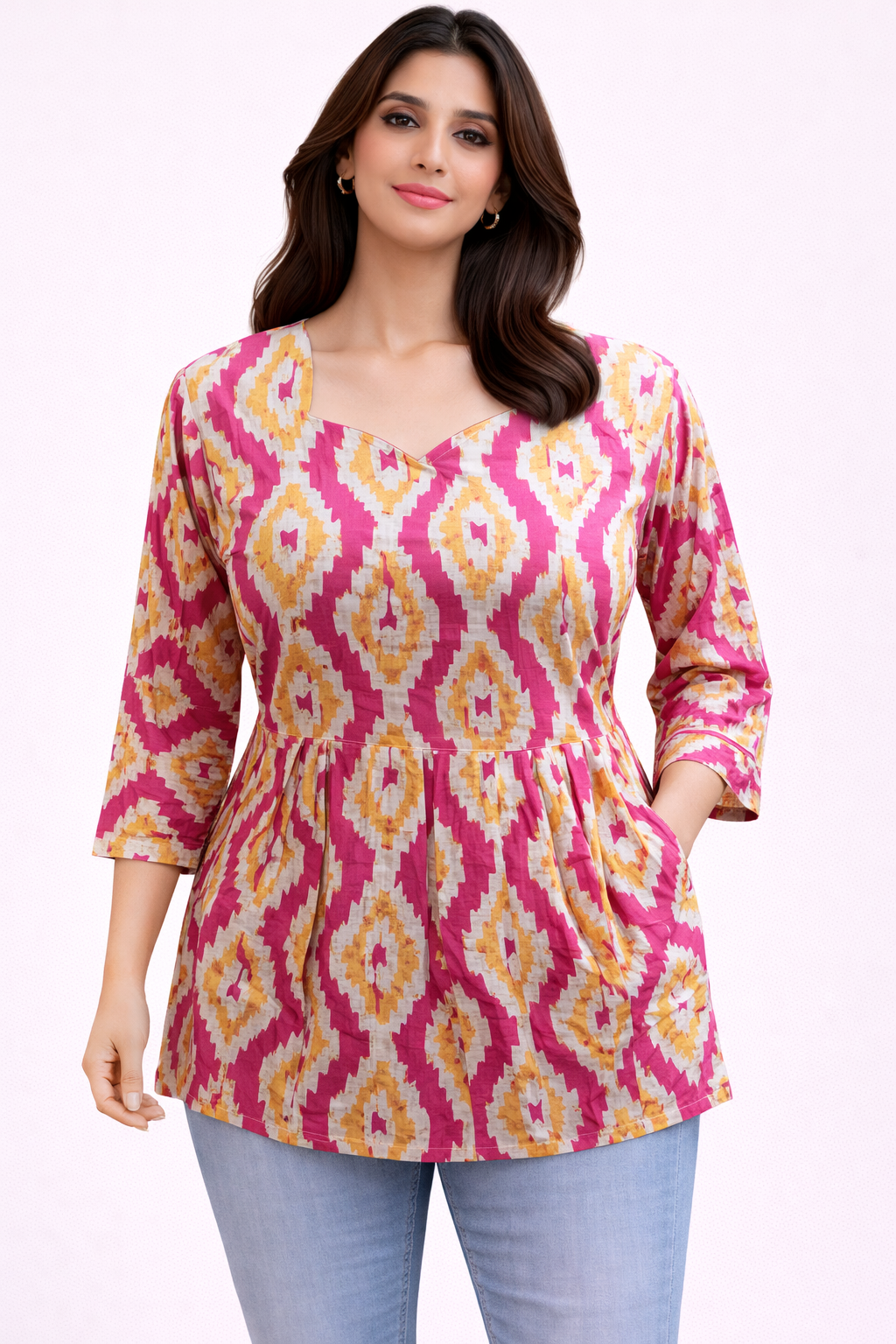 Pink Pure Cotton Peplum Short Kurti