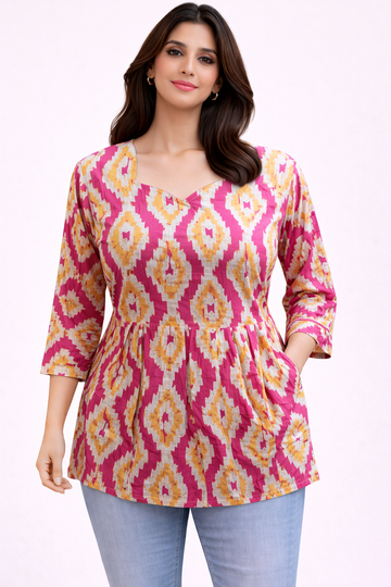 Pink Pure Cotton Peplum Short Kurti