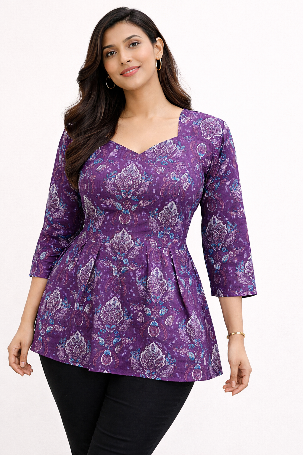 Purple Pure Cotton Peplum Short Kurti