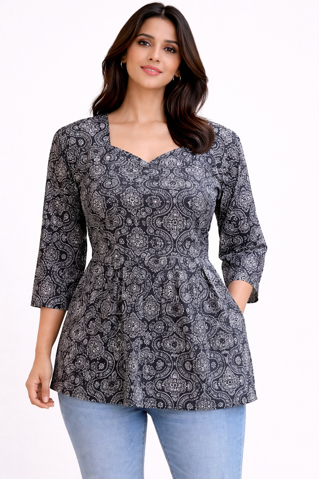 Black Pure Cotton Peplum Short Kurti