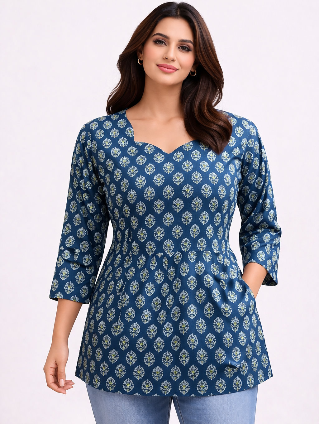 Blue Pure Cotton Peplum Short Kurti