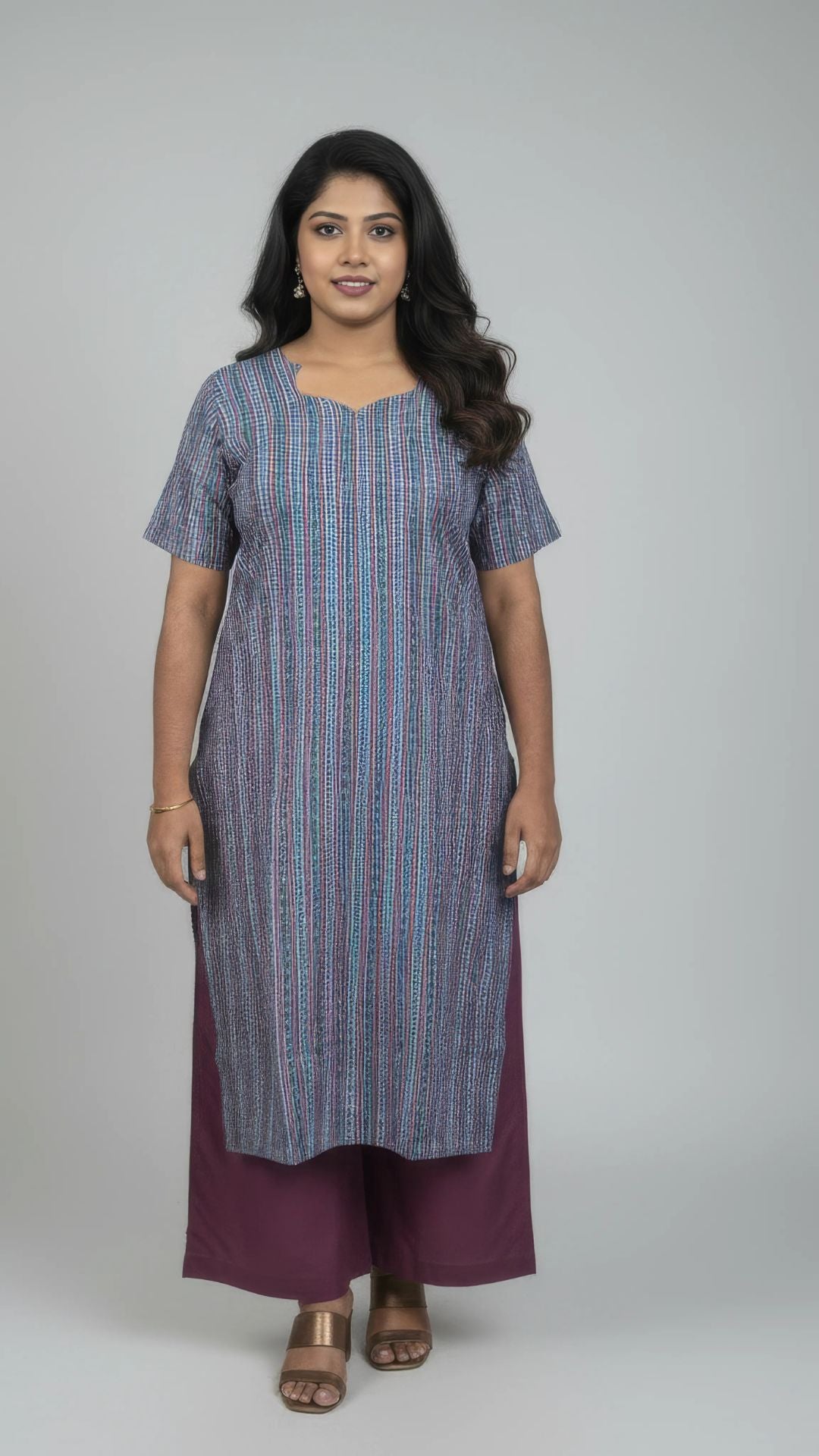 Green Stripes Cotton Half Sleeve Kurti | 40–42 Inch Length | Comfort Fit with 4-Inch Hip Ease | Sizes S to 5XL