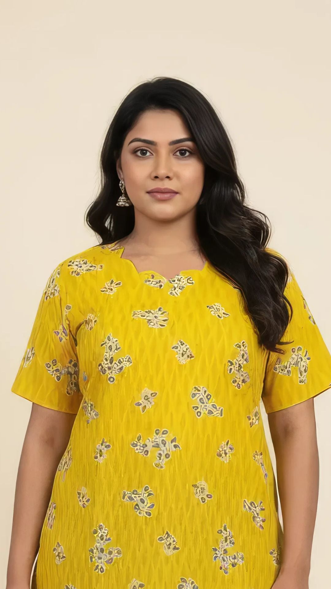 Yellow Stripes Cotton Half Sleeve Kurti | 40–42 Inch Length | Comfort Fit with 4-Inch Hip Ease | Sizes S to 5XL