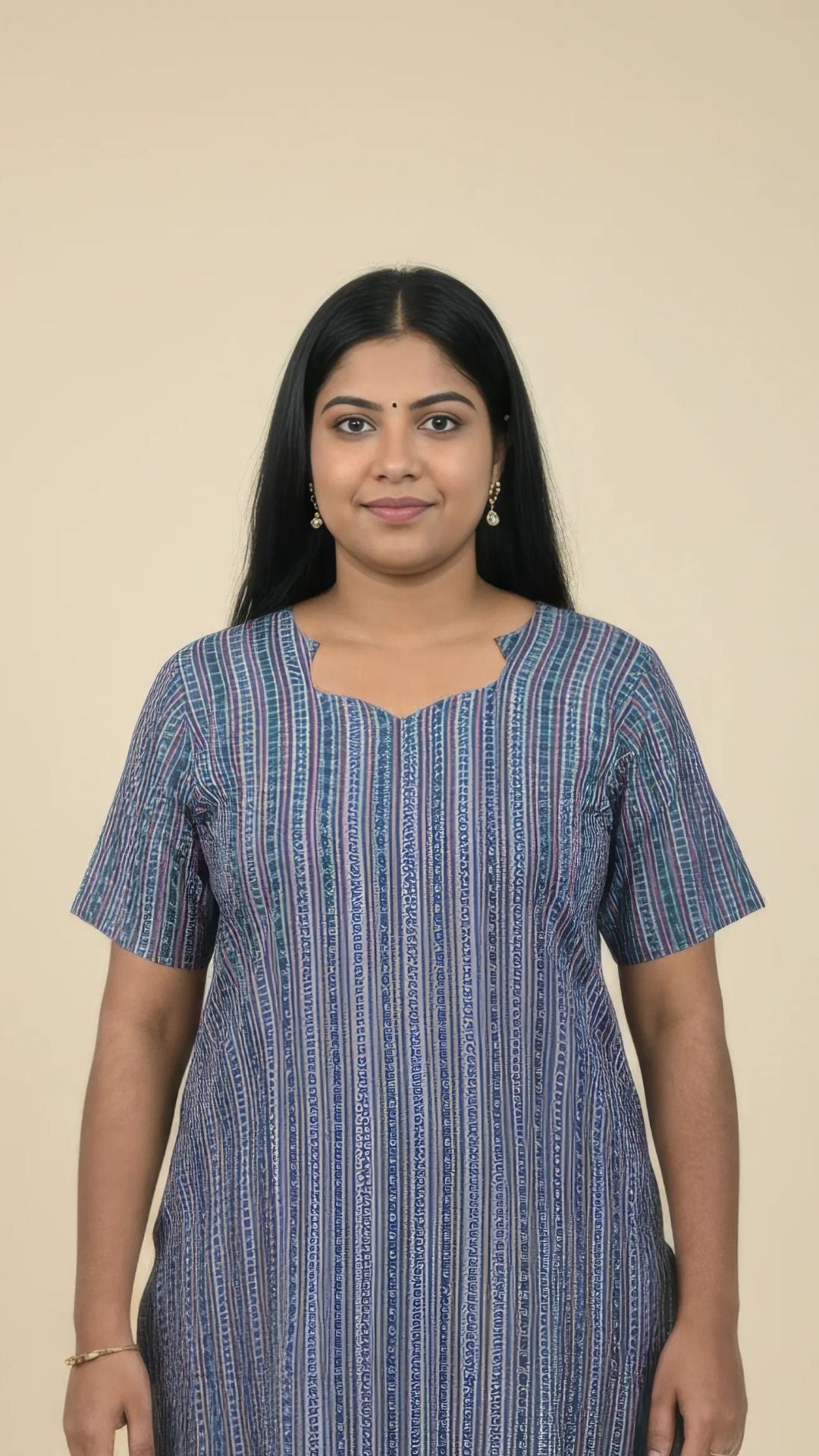 Green Stripes Cotton Half Sleeve Kurti | 40–42 Inch Length | Comfort Fit with 4-Inch Hip Ease | Sizes S to 5XL