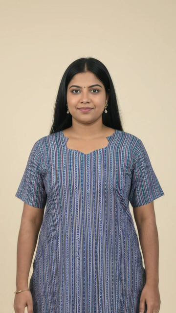 Green Stripes Cotton Half Sleeve Kurti | 40–42 Inch Length | Comfort Fit with 4-Inch Hip Ease | Sizes S to 5XL