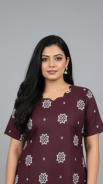 Coffee Brown Cotton Half Sleeve Kurti | 40–42 Inch Length | Comfort Fit with 4-Inch Hip Ease | Sizes S to 5XL