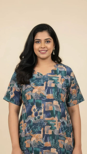 Green Cotton Half Sleeve Kurti | 40–42 Inch Length | Comfort Fit with 4-Inch Hip Ease | Sizes S to 5XL