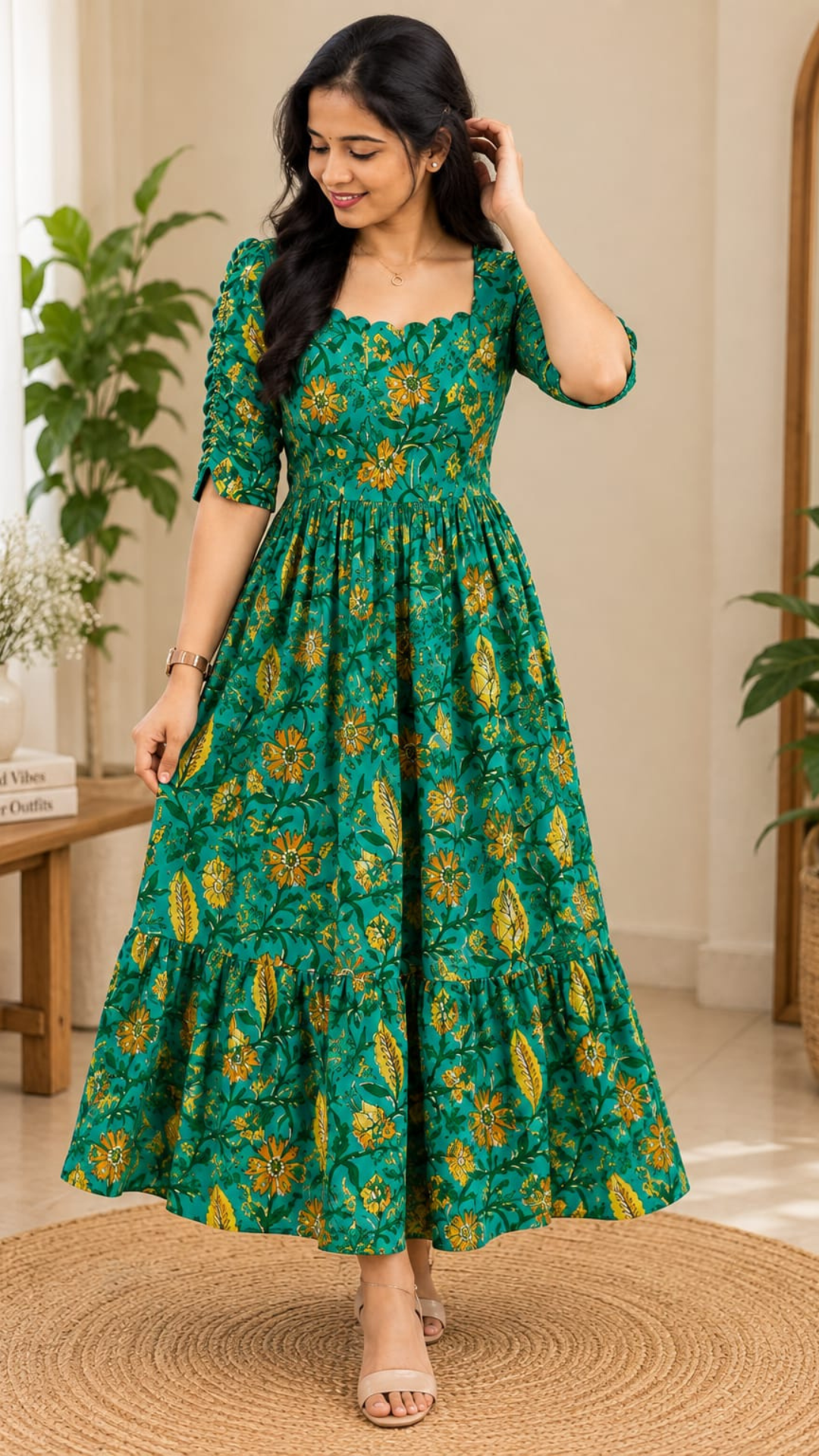 Green Pure Cotton Tier Maxi