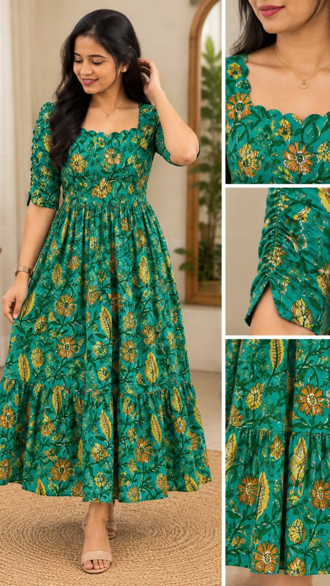 Green Pure Cotton Tier Maxi