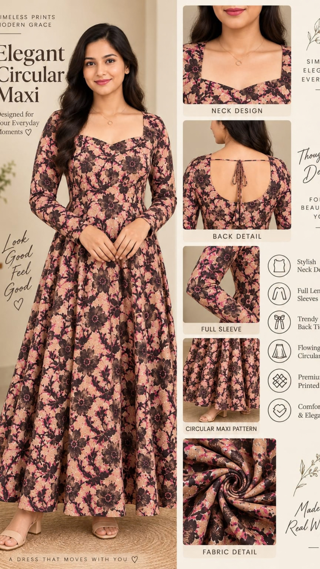 Light Peach Pure Cotton Circular Maxi