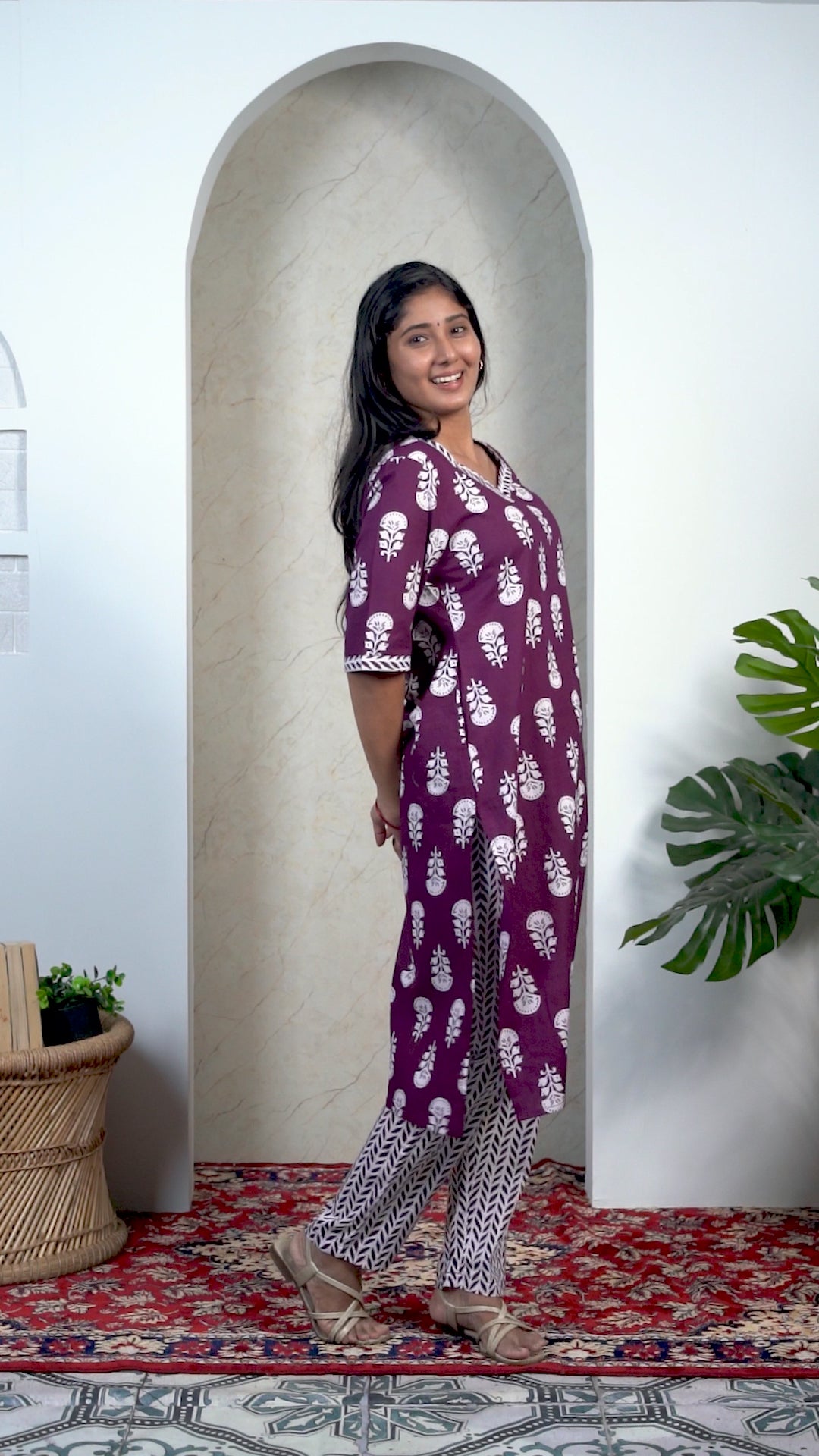Dark Purple Soft Printed Cotton Kurta Set for Women | Office & Daily Wear