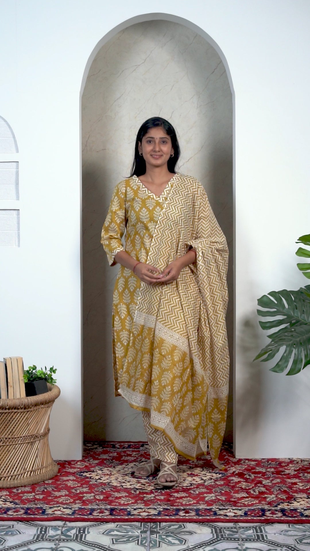 Yellow Soft Printed Cotton 3 Piece Kurta Set for Women | Office & Daily Wear