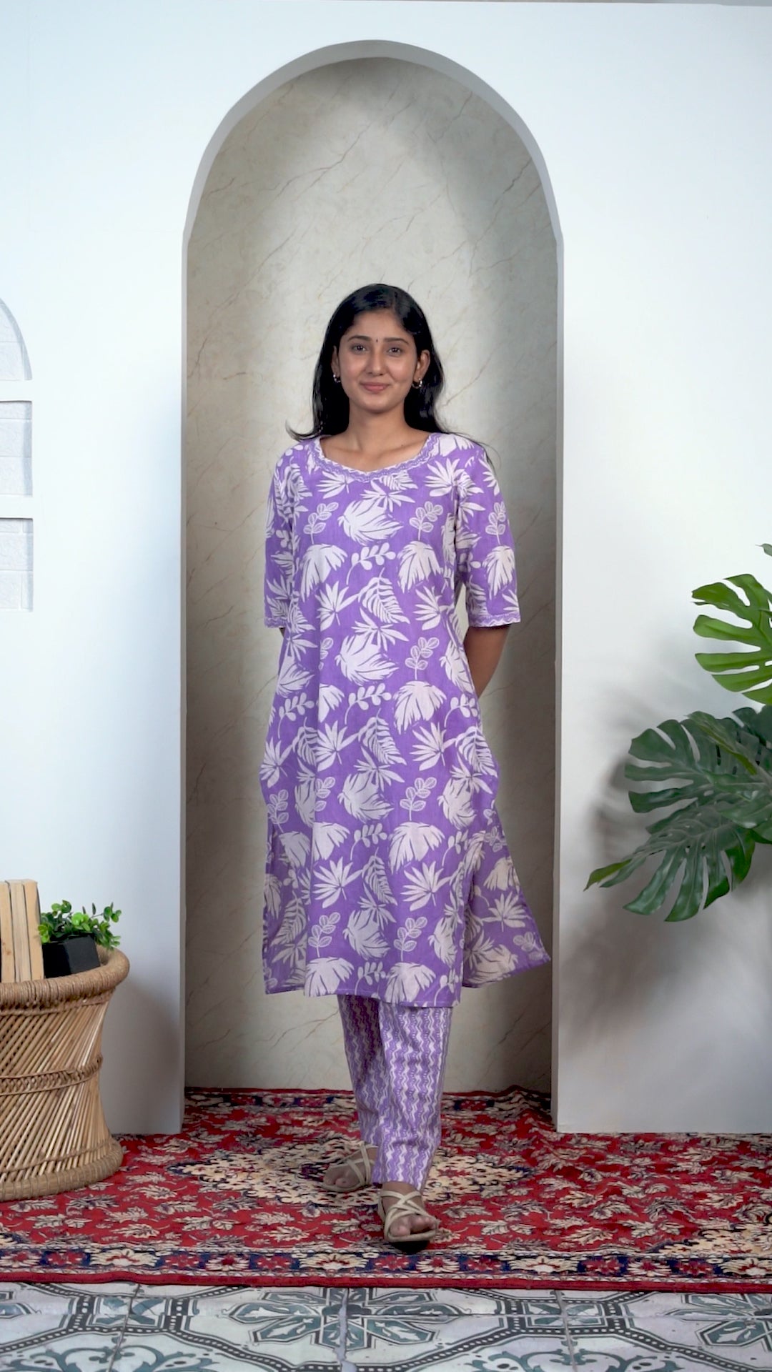 Light Lavender  Soft Printed Cotton Kurta Set for Women | Office & Daily Wear
