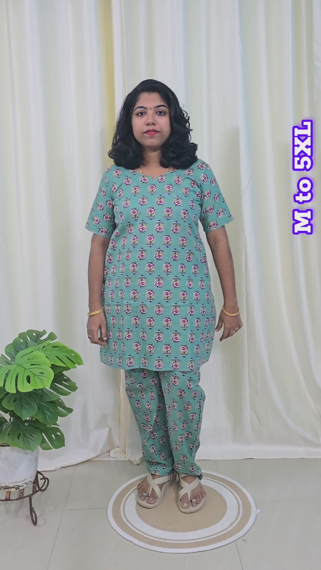Blue Printed Cotton Mid Length Kurti with Trouser Co-Ord Set