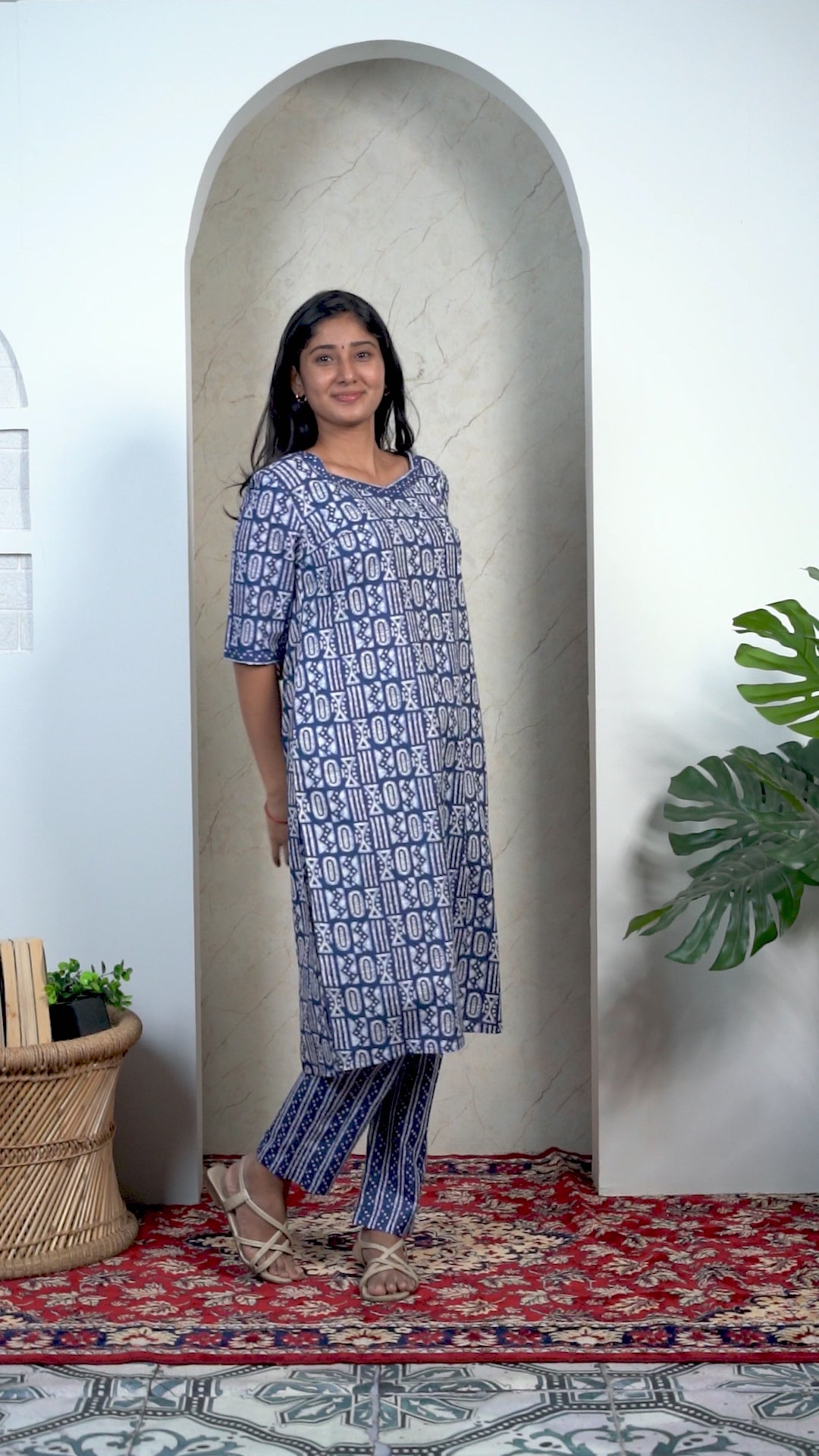 Indigo Blue Soft Printed Cotton Kurta Set for Women | Office & Daily Wear
