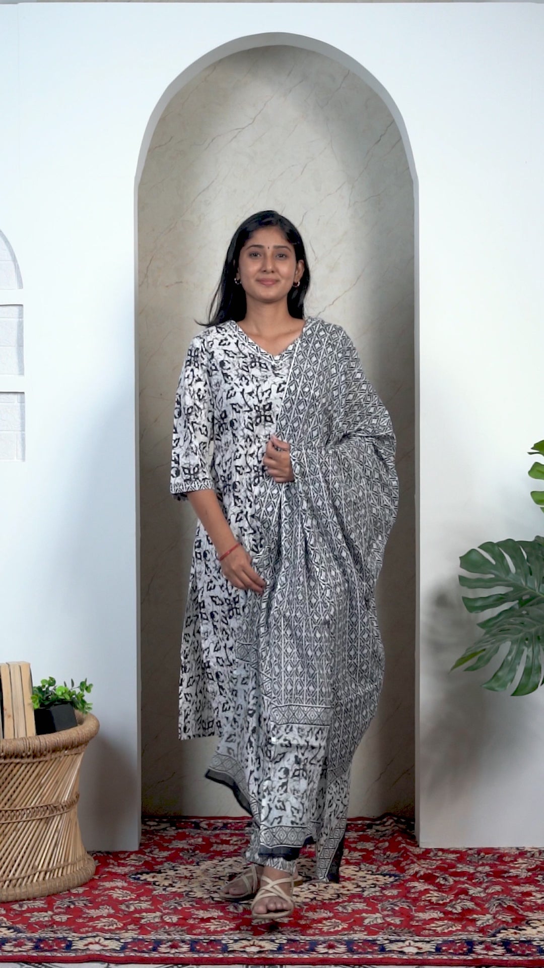 Black Soft Printed Cotton 3 Piece Kurta Set for Women | Office & Daily Wear