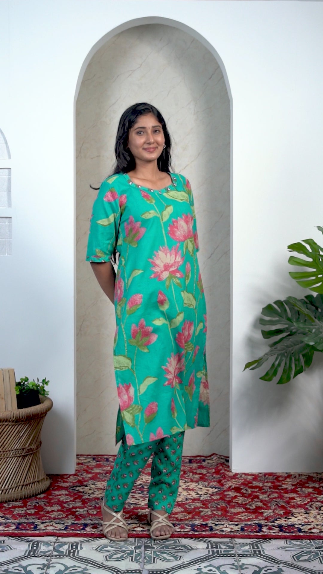 Teal Green Soft Printed Cotton Kurta Set for Women | Office &amp; Daily Wear