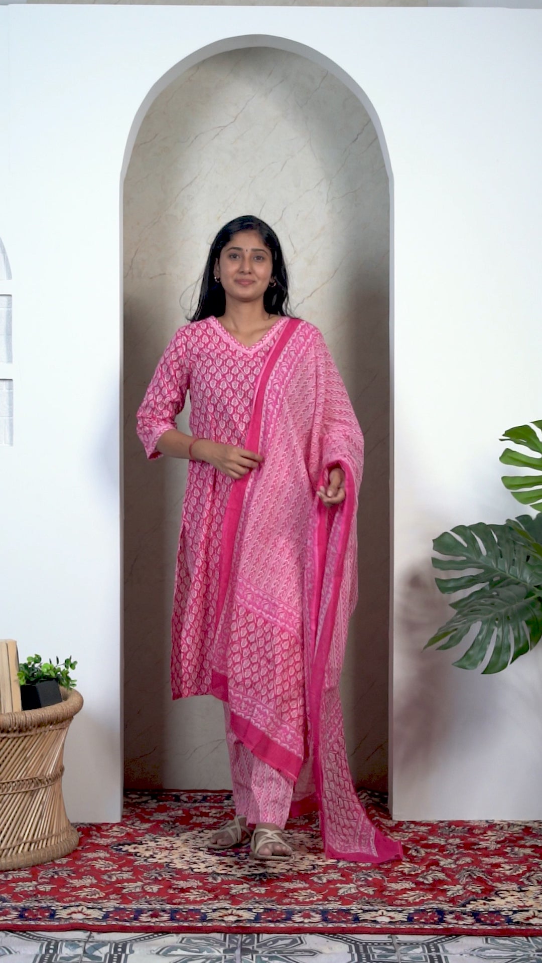Pink Soft Printed Cotton 3 Piece Kurta Set for Women | Office & Daily Wear