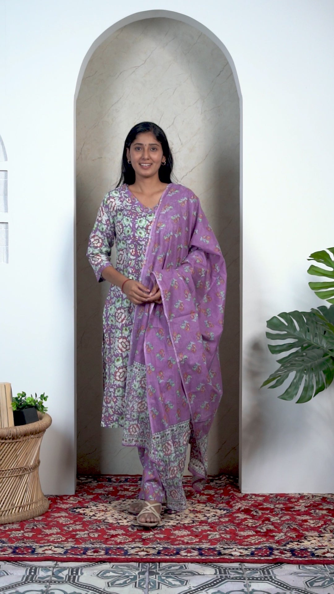 Lavender Soft Printed Cotton 3 Piece Kurta Set for Women | Office & Daily Wear