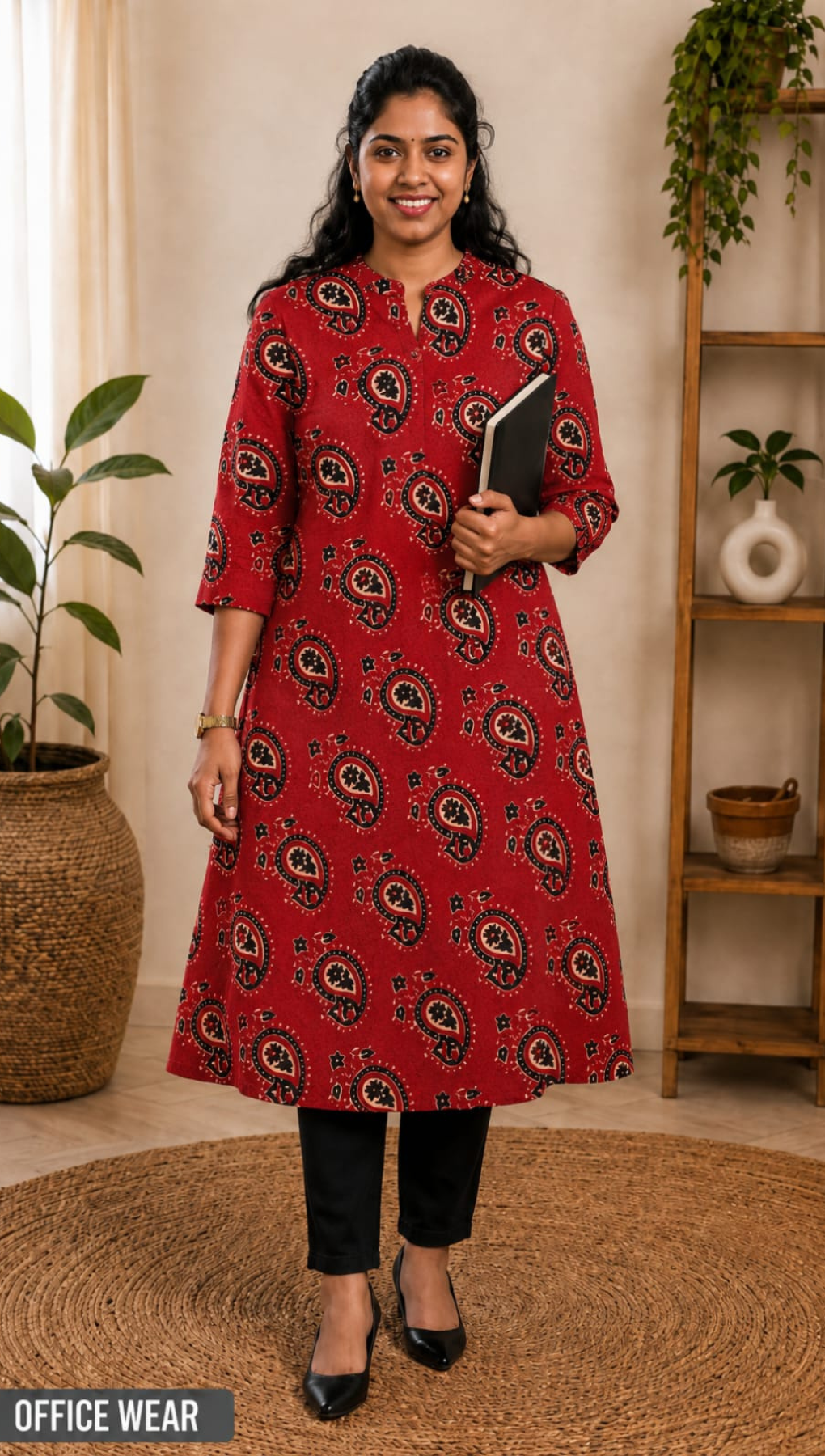 Red Ajrakh Cotton A-Line Flared Kurta - Customization