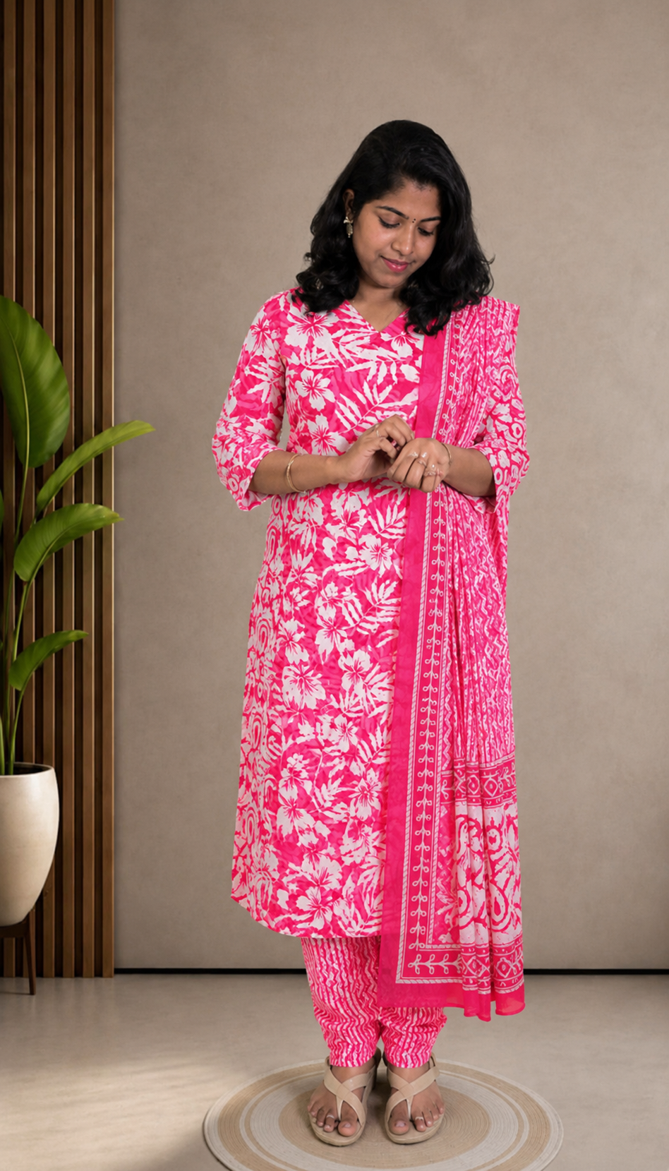 Tomato Red Soft Printed Cotton 3 Piece Kurta Set With Lining for Women | Office & Daily Wear