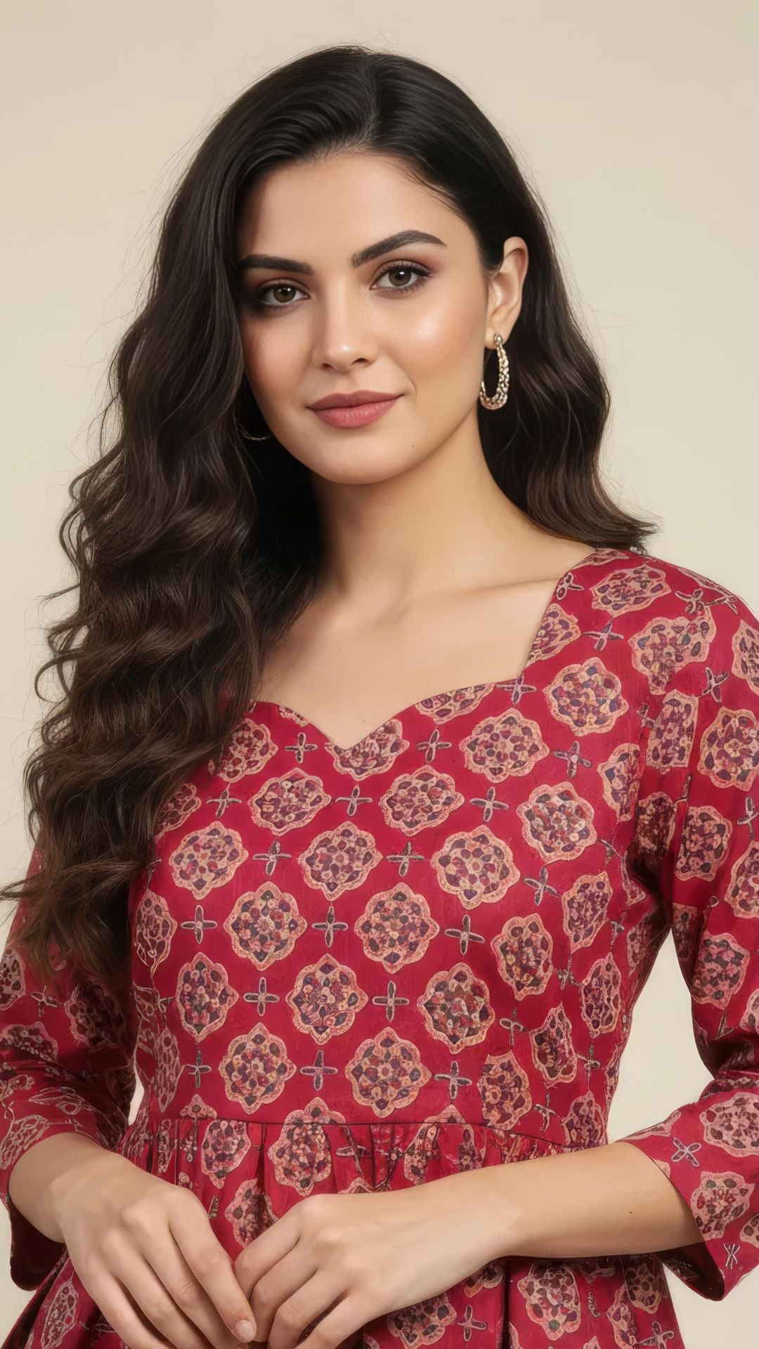 Red Pure Cotton Peplum Short Kurti
