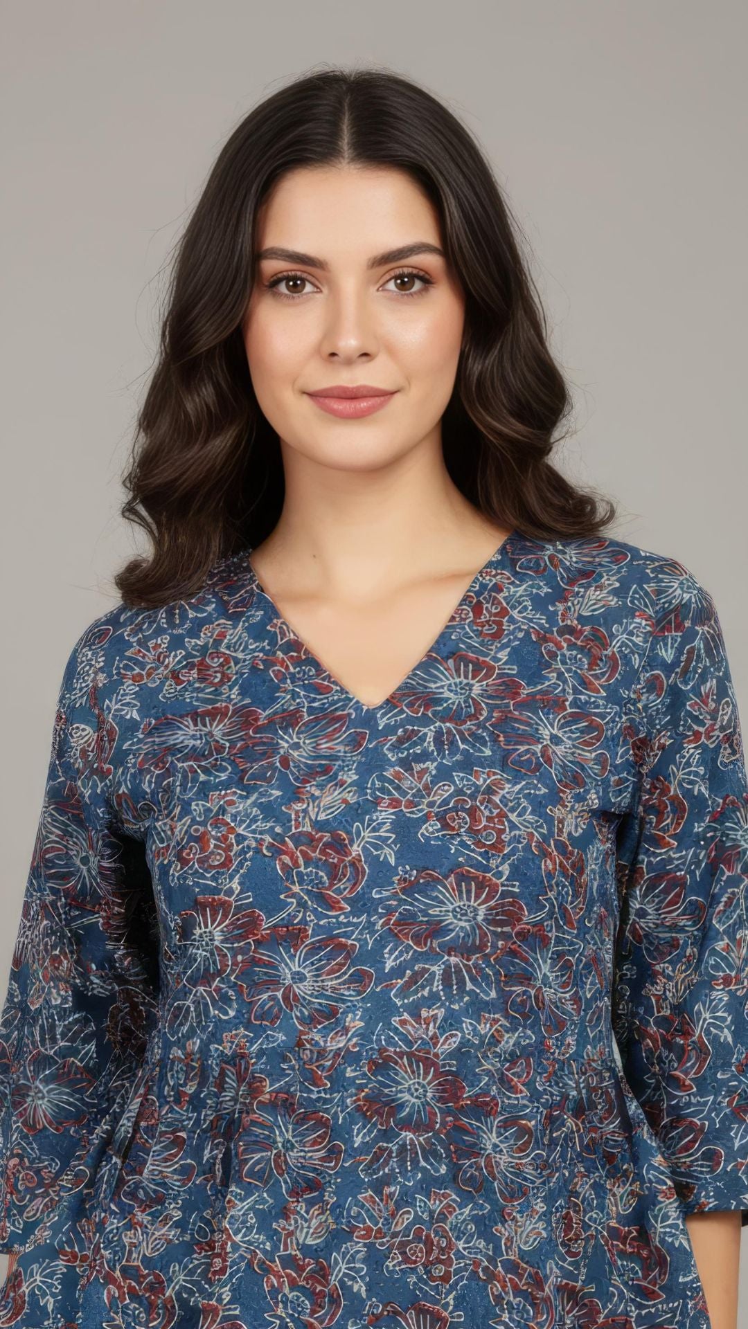 Blue Floral Pure Cotton Peplum Short Kurti